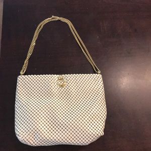 Whiting and David white metallic mesh purse